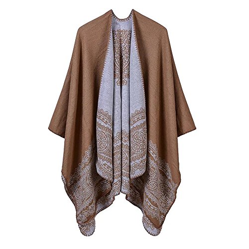 Mantón Poncho De Puntos Con Diseño MÁNDALA Bufanda Grande Estolas De Moda Para Mujer (Beige)