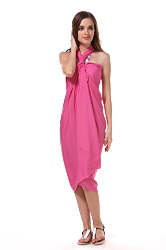 MANUMAR Mujer Pareo opaco, toalla de playa grandes Sarong en rosa brillante, 155 x 115 cm, toalla vestido de verano, bikini vestido de playa