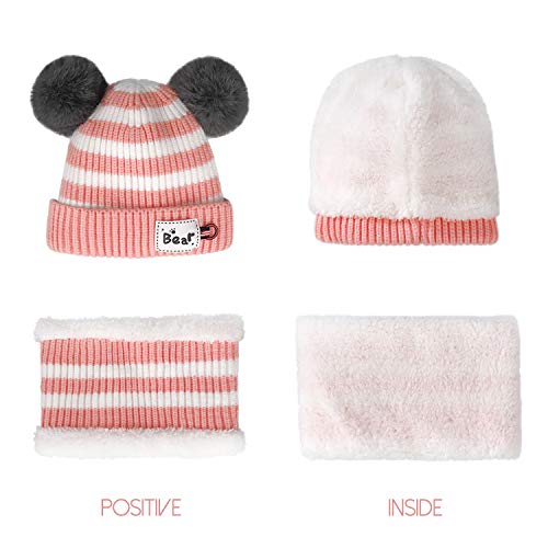 MaoXinTek Gorro de Bebé Invierno Lindo Gorro de Punto Cálido con Bufanda para Niños Niña 3-24 Meses Rosado