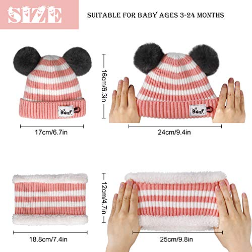 MaoXinTek Gorro de Bebé Invierno Lindo Gorro de Punto Cálido con Bufanda para Niños Niña 3-24 Meses Rosado