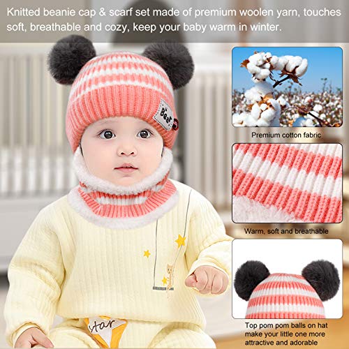 MaoXinTek Gorro de Bebé Invierno Lindo Gorro de Punto Cálido con Bufanda para Niños Niña 3-24 Meses Rosado