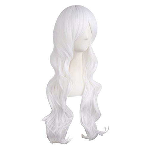 MapofBeauty 28 pulgada/ 70 cm Peluca De Pelo Rizado Largo Natural Natural De Moda (blanco)