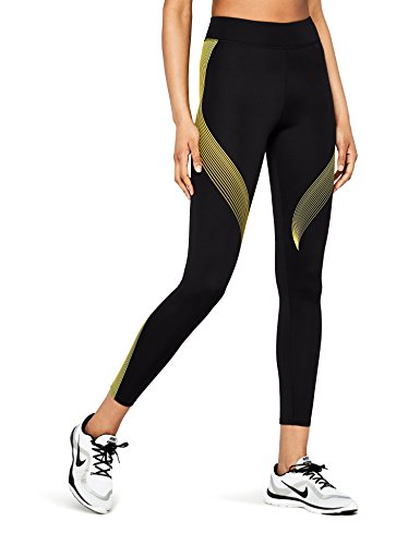 Marca Amazon - AURIQUE Bal181la18 - leggings deporte mujer Mujer, Negro (Black/golden Kiwi), 44, Label:XL