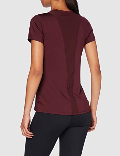 Marca Amazon - AURIQUE Camiseta Deportiva con Panel de Rejilla Mujer, Rojo (Port), 42, Label:L