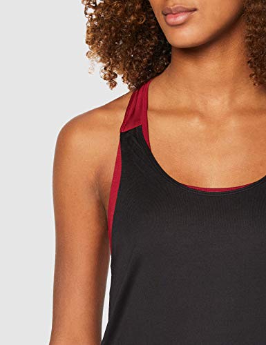 Marca Amazon - AURIQUE Camiseta Deportiva de Doble Capa Mujer, Negro (Black/Rumba Red), 42, Label:L