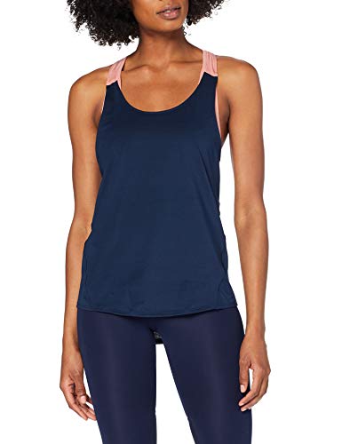 Marca Amazon - AURIQUE Camiseta Deportiva de Doble Capa Mujer, Negro (Dress Blue/Rosette), 38, Label:S