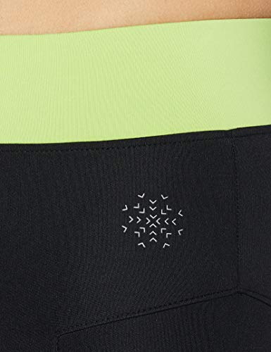 Marca Amazon - AURIQUE Contrast Panels BAL004, Mallas de entrenamiento Mujer, Multicolor (Black/Lime), 14 (Manufacturer size: Large)
