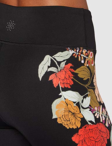 Marca Amazon - AURIQUE Floral Print Legging - Mallas de entrenamiento Mujer, Negro (Black), 42, Label:L