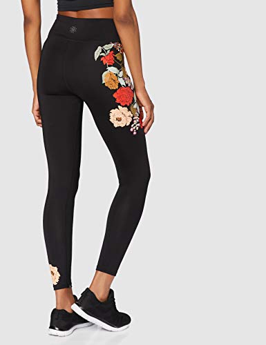 Marca Amazon - AURIQUE Floral Print Legging - Mallas de entrenamiento Mujer, Negro (Black), 42, Label:L