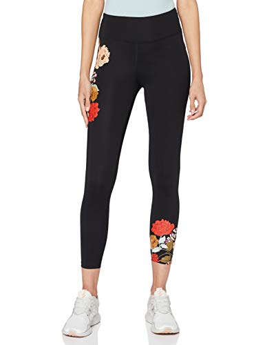 Marca Amazon - AURIQUE Floral Print Legging - Mallas de entrenamiento Mujer, Negro (Black), 42, Label:L