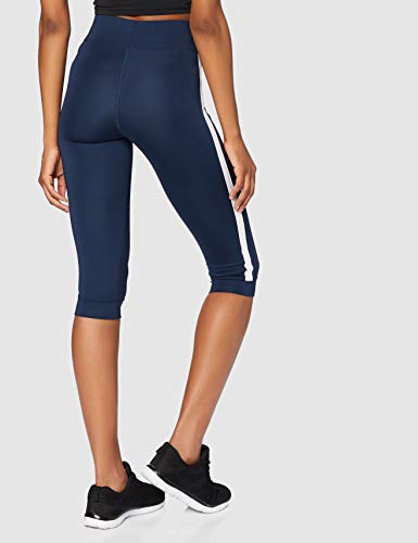 Marca Amazon - AURIQUE Leggings de Deporte con Banda Lateral Estilo Capri Mujer, Azul (Dress Blue), 38, Label:S