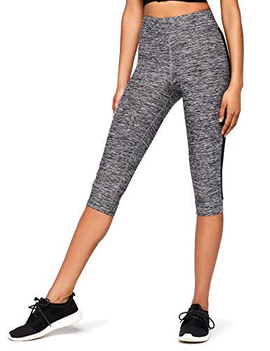 Marca Amazon - AURIQUE Leggings de Deporte con Banda Lateral Estilo Capri Mujer, Gris (Grey Marl), 38, Label:S