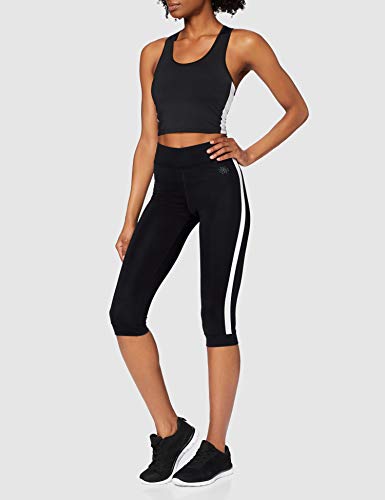 Marca Amazon - AURIQUE Leggings de Deporte con Banda Lateral Estilo Capri Mujer, Negro (Black), 38, Label:S