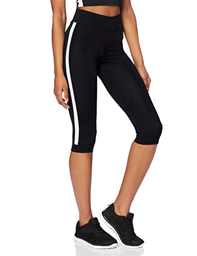 Marca Amazon - AURIQUE Leggings de Deporte con Banda Lateral Estilo Capri Mujer, Negro (Black), 38, Label:S