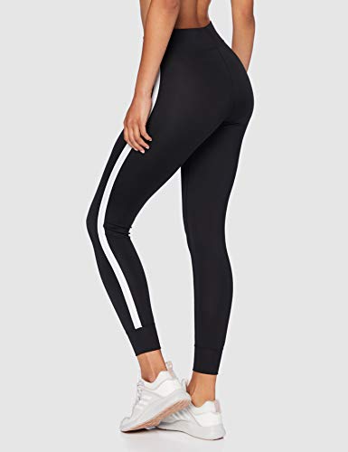 Marca Amazon - AURIQUE Leggings de Deporte con Banda Lateral Mujer, Negro (Black), 38, Label:S