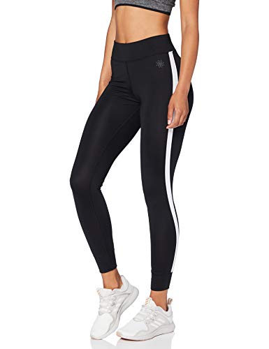 Marca Amazon - AURIQUE Leggings de Deporte con Banda Lateral Mujer, Negro (Black), 38, Label:S