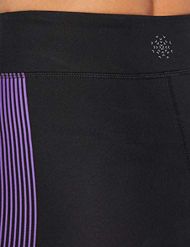 Marca Amazon - AURIQUE Mallas de Deporte Capri Estampadas Mujer, Negro (Black/Dahlia Purple), 42, Label:L