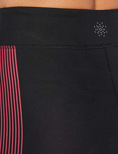 Marca Amazon - AURIQUE Mallas de Deporte Capri Estampadas Mujer, Negro (Black/Love Potion), 38, Label:S