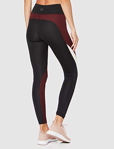 Marca Amazon - AURIQUE Mallas de Deporte Combinadas con Tiro Alto Mujer, Negro (Black/Port/Blush), 36, Label:XS