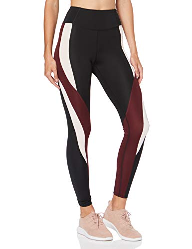 Marca Amazon - AURIQUE Mallas de Deporte Combinadas con Tiro Alto Mujer, Negro (Black/Port/Blush), 36, Label:XS