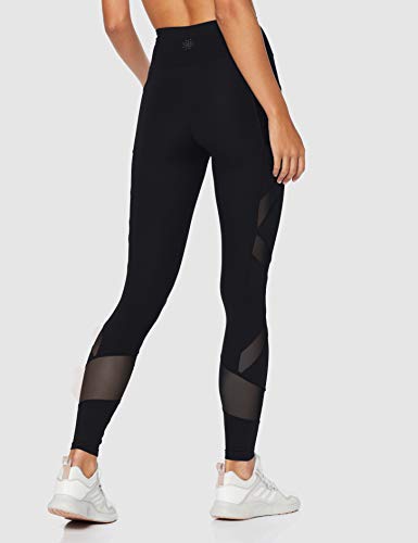 Marca Amazon - AURIQUE Mallas de Deporte con Panel de Rejilla Mujer, Negro (Black), 40, Label:M