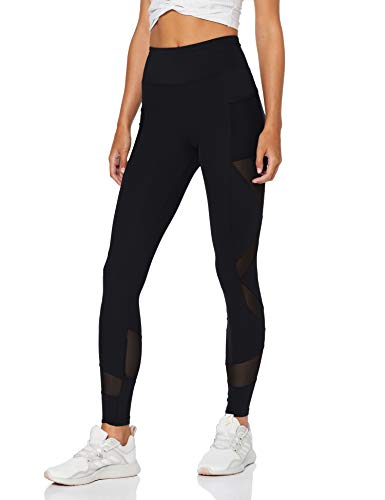 Marca Amazon - AURIQUE Mallas de Deporte con Panel de Rejilla Mujer, Negro (Black), 40, Label:M