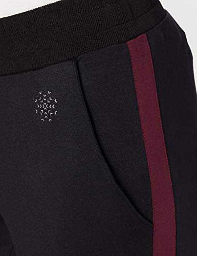 Marca Amazon - AURIQUE Mallas de Deporte Cortas con Banda Lateral Mujer, Negro (Black/Port Royale), 36, Label:XS