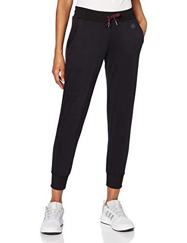 Marca Amazon - AURIQUE Mallas de Deporte Cortas con Banda Lateral Mujer, Negro (Black/Port Royale), 36, Label:XS