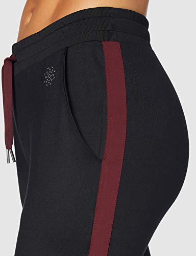 Marca Amazon - AURIQUE Mallas de Deporte Cortas con Banda Lateral Mujer, Negro (Black/Port Royale), 36, Label:XS