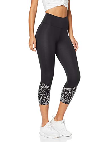 Marca Amazon - AURIQUE Mallas de Deporte Cortas Mujer, Negro (Black/White), 36, Label:XS