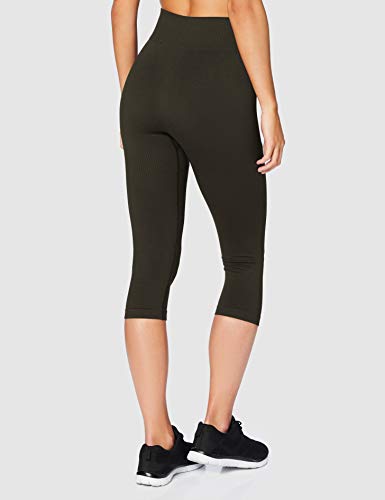 Marca Amazon - AURIQUE Mallas de Deporte Cortas sin Costuras Mujer, Verde (Peat), 42, Label:L