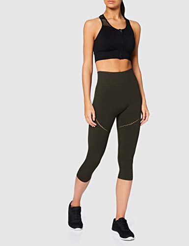 Marca Amazon - AURIQUE Mallas de Deporte Cortas sin Costuras Mujer, Verde (Peat), 42, Label:L