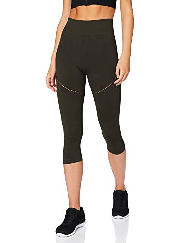 Marca Amazon - AURIQUE Mallas de Deporte Cortas sin Costuras Mujer, Verde (Peat), 42, Label:L