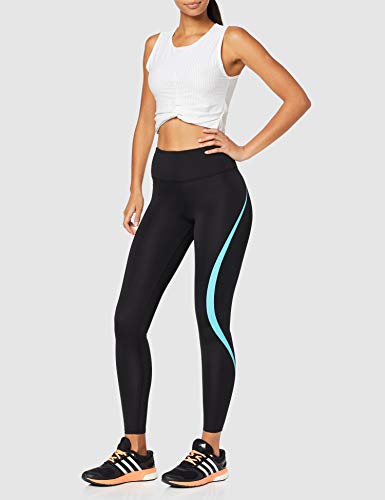 Marca Amazon - AURIQUE Mallas de Deporte Tiro Alto Mujer, Negro (Black/Turquoise), 38, Label:S