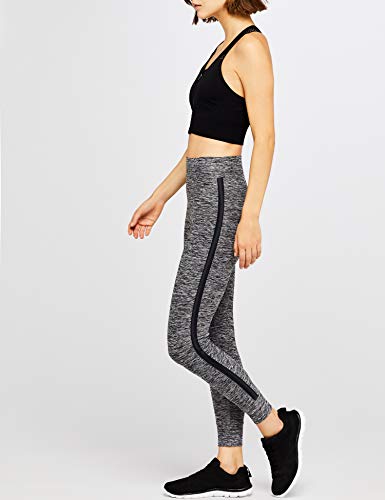 Marca Amazon - AURIQUE Mallas de Entrenamiento 7/8 con Banda Lateral Mujer, Gris (Grey Marl), 42, Label:L