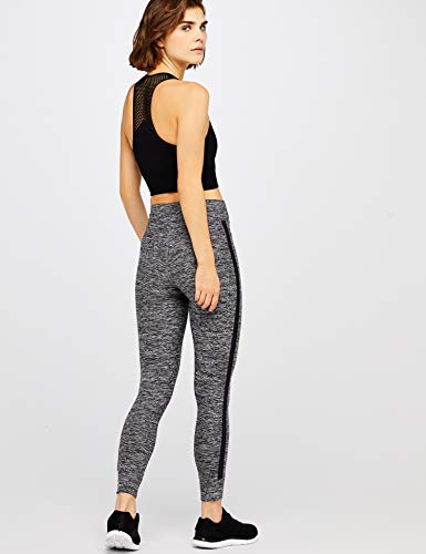 Marca Amazon - AURIQUE Mallas de Entrenamiento 7/8 con Banda Lateral Mujer, Gris (Grey Marl), 42, Label:L