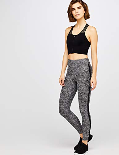 Marca Amazon - AURIQUE Mallas de Entrenamiento 7/8 con Banda Lateral Mujer, Gris (Grey Marl), 42, Label:L