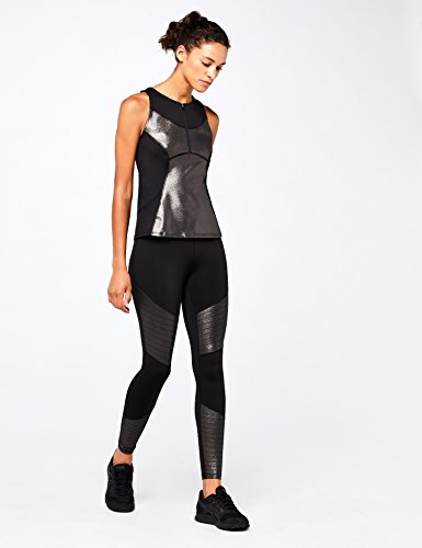 Marca Amazon - AURIQUE Mallas de Entrenamiento Tiro Alto con Paneles en Contraste Mujer, Negro (Black Foil), 42, Label:L