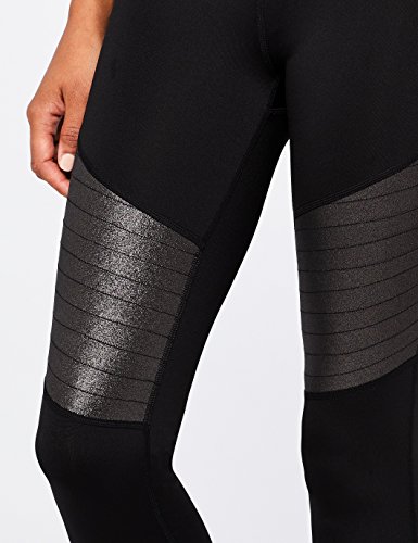 Marca Amazon - AURIQUE Mallas de Entrenamiento Tiro Alto con Paneles en Contraste Mujer, Negro (Black Foil), 42, Label:L