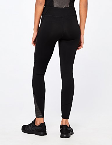 Marca Amazon - AURIQUE Mallas de Entrenamiento Tiro Alto con Paneles en Contraste Mujer, Negro (Black Foil), 42, Label:L