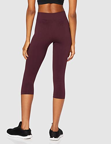 Marca Amazon - AURIQUE Mallas para Correr Cortas sin Costuras Mujer, Rojo (Port), 42, Label:L