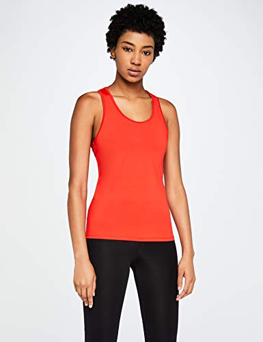 Marca Amazon - AURIQUE Racerback Camiseta deportiva de tirantes Mujer, Multicolor (Black And Sport Red), 38, Label:S