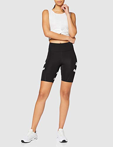 Marca Amazon - AURIQUE Shorts para Correr con Banda Lateral Mujer, negro (negro/blanco), 36, Label:XS