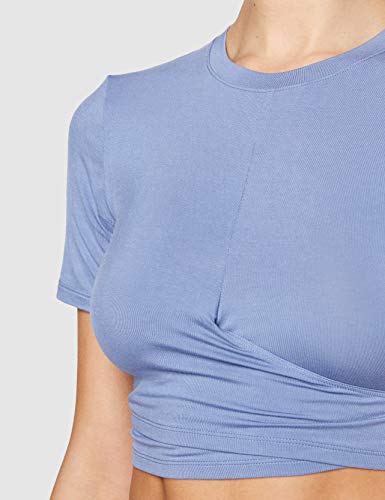 Marca Amazon - AURIQUE Top de Deporte Corto Súper Suave Mujer, Azul (Colony Blue), 40, Label:M