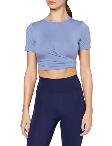 Marca Amazon - AURIQUE Top de Deporte Corto Súper Suave Mujer, Azul (Colony Blue), 40, Label:M