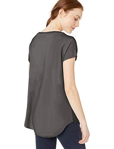 Marca Amazon - Daily Ritual: camisa de cuello de barco y manga dolman con algodón terry súper suave para mujer., Negro/ blanco a rayas, US S (EU S - M)