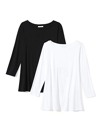 Marca Amazon - Daily Ritual Jersey 3/4-Sleeve Bateau-Neck Swing T-Shirt Camiseta, Negro/Blanco, M
