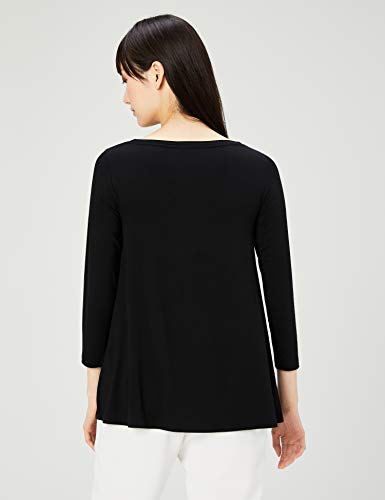 Marca Amazon - Daily Ritual Jersey 3/4-Sleeve Bateau-Neck Swing T-Shirt Camiseta, Negro/Blanco, M