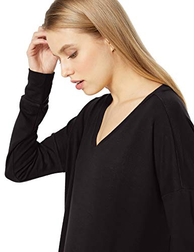 Marca Amazon - Daily Ritual - Jersey cómodo de punto con hombros caídos y cuello de pico para mujer, Negro, US S (EU S - M)