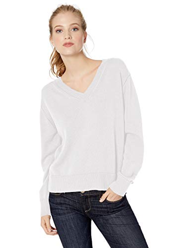 Marca Amazon - Daily Ritual - Jersey de cuello de pico 100 % algodón para mujer, Blanco (White White), US XXL (EU 3XL - 4XL)